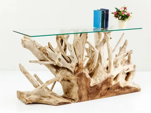 ROOTS - Rectangular wood and glass console table _ KARE Design